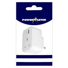 Powermaster Uk Plug Adaptor With 2 USB Outlets 
