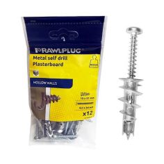 Rawlplug Medium Metal Self Drill Plasterboard Fixings - 13 X 31mm - Pack Of 12