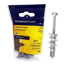 Rawlplug Medium Metal Self Drill Plasterboard Fixings - 13 x 31mm - Pack Of 6