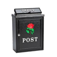 Arboria Mail Box Black With Red Rose Design