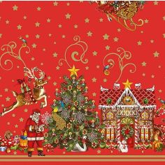 Christmas Oil Cloth Red gold Santa