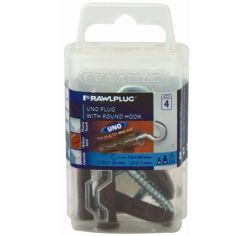 Rawlplug Uno Plug & Screw Brown with Round Hook 5.0 x 60mm - 4 Pack