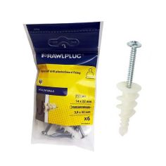 Rawlplug Medium Nylon Self Drill Plasterboard Fixings - 14 X 22mm - Pack Of 6