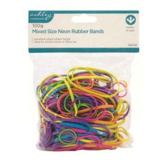 100G Mixed Size Neon Rubber Bands