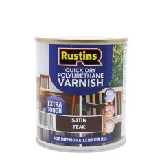 Rustins Quick Dry Polyurethane Varnish Extra Tough Interior and Exterior Use Satin Teak 500ml