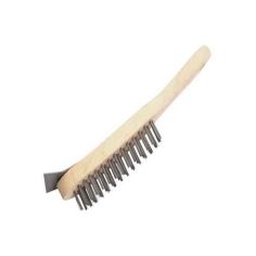 4 Row Wire Brush With Scraper - Wooden Handle