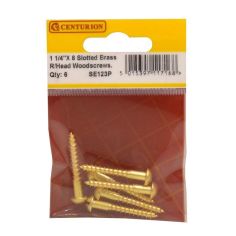 1 1/4" x 8 SC Slotted Brass Round Head Woodscrews (Pack of 6)