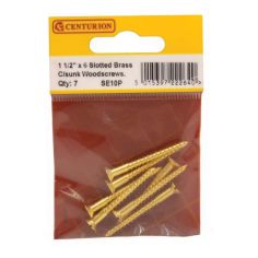 Centurion 1.5" x 6 Slotted Brass CSK Woodscrews - Pack Of 7