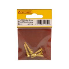 Centurion 1" x 10 Slotted Countersunk Brass Woodscrews - Pack Of 5