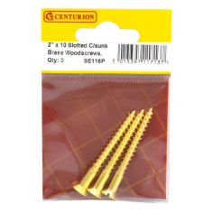 Centurion 3pc 2" X 10 Slotted Brass CSK Woodscrews