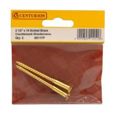 Centurion 2.5 X 10 CSK Brass Woodscrews - Pack Of 2