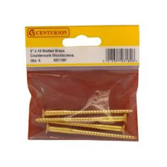 Centurion 3" x 10 Slotted Brass CSK Woodscrews - Pack Of 4