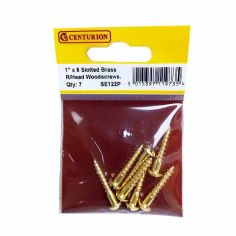 Centurion 1 x 8 Slotted Brass Round Head Woodscrews - Pack Of 7