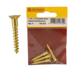 Centurion 1.25 x 10 CSK Brass Woodscrews - Pack Of 4