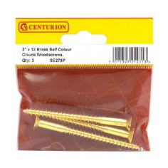 Centurion 3 X 12 CSK Brass Woodscrews - Pack Of 3