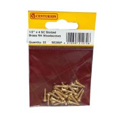 Centurion 1/2 x 4 Slotted RH Brass Woodscrews - Pack Of 22