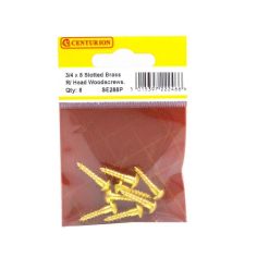 Centurion 3/4 x 8 Slotted R/Head Brass Woodscrews - Pack Of 8