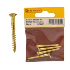 Centurion 1.5 x 8 RH Brass Woodscrews - Pack Of 4