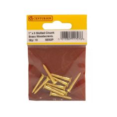 Centurion 1" x 6 Slotted Countersunk Brass Woodscrews - Pack Of 10