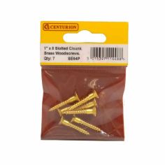 Centurion 1" x 8 Slotted Countersunk Brass Woodscrews - Pack Of 7