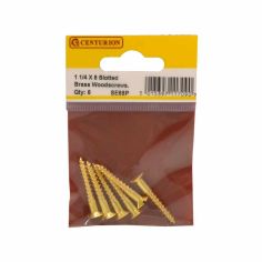 Centurion 1-1/4 x 8 Slotted Countersunk Brass Woodscrews - Pack Of 6