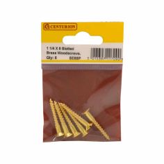 Centurion 1/4 x 8 Slotted Countersunk Brass Woodscrews - Pack Of 6