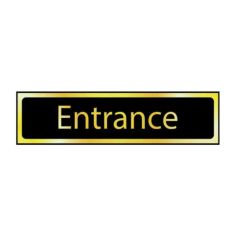  Self-Adhesive PVC "Entrance" Sign 200x50mm - Black And Polished Gold Effect 