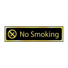 Self-Adhesive PVC  "No Smoking" Sign Black And Polished Gold Effect 200mm x 50mm