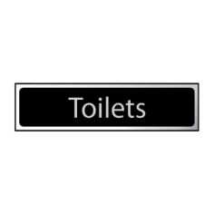 Self-Adhesive PVC "Toilets" Sign Black And Polished Chrome Effect 200mm x 50mm
