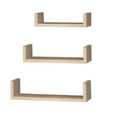 Set 3 Floating U Shelf Kit Oak