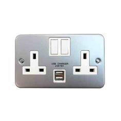 2G 13A DP Switched Socket - 2.1A USB Metal Clad