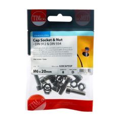 Socket Screws & Hex Nuts - Cap - Stainless Steel M6 x 20 Bolts - Pack of 8