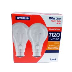 Status 100W Clear GLS Bayonet Cap B22 Light Bulb - Pack of 2