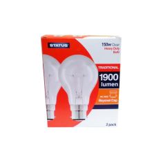 Status 150W Clear GLS Bayonet Cap B22 Light Bulb - Pack of 2