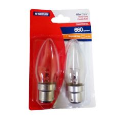 Status 60w Clear Candle BC / B22 Lightbulb - Pack of 2