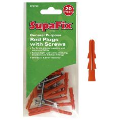 SupaFix General Purpose Plugs with Screws Red Pack 20