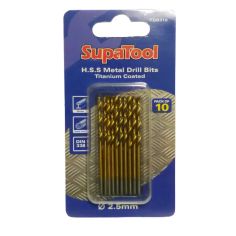 SupaTool H.S.S Metal Titanium Coated Drill Bits - 2.5mm Pack of 10