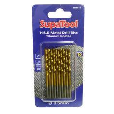 SupaTool H.S.S Metal Titanium Coated Drill Bits - 3.5mm Pack of 10