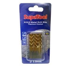 SupaTool H.S.S Metal Titanium Coated Drill Bits - 3.0mm Pack of 10