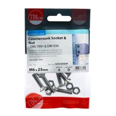 Stainless Steel Countersunk Socket Screws & Hex Nuts - M6 X 25mm