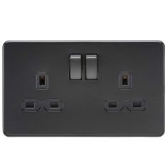  2 Gang Switched Socket with Insert 13A - Matt Black