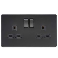  2 Gang Switched Socket with Insert 13A - Matt Black