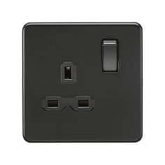 1 Gang Stainless Steel Switched Socket - Matt Black 