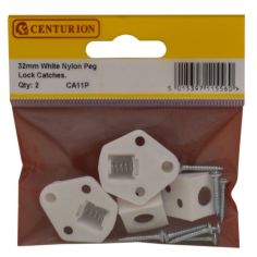 White Plastic Peg Lock Catches 32mm