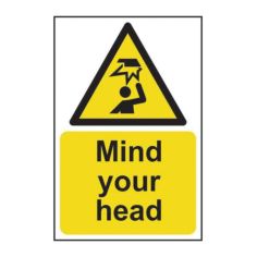 'Mind Your Head' Sign Rigid 1mm PVC Board (200mm x 300mm)