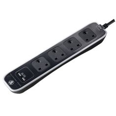 Masterplug 4 gang 1mt Extension Lead & 2 x USB Ports Gloss Black