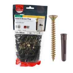 Timco 35mm Brown Plastic Plugs with Screws - Pack Of 125