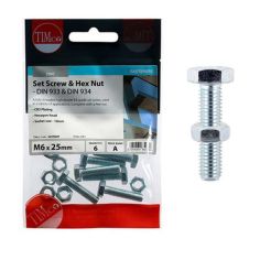 Timco Zinc Set Screws & Hex Nuts - M6 x 25 - Pack Of 6