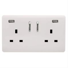 Trendi 13amp 2 Gang Switched Socket with 2x USB - Gloss white 