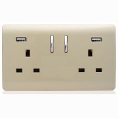 Trendi 13Amp 2 Gang Switched Socket With 2x USB Champagne Gold